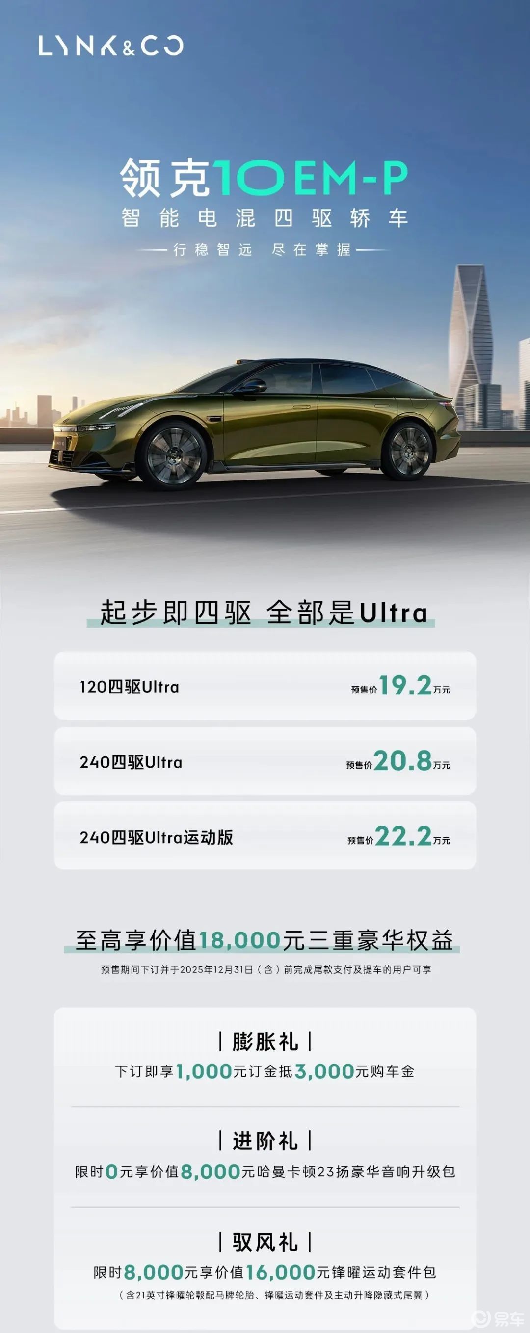 领克10EM-P开启预售，预售价19.2-22.2万元